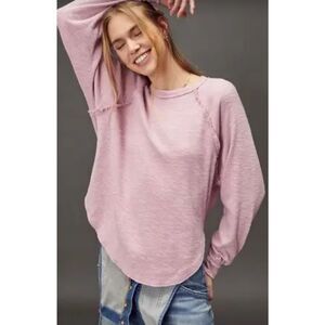 PILCRO Anthropologie Womens Ruffle Raglan Long Sleeve Pullover Sweater Pink XS‎